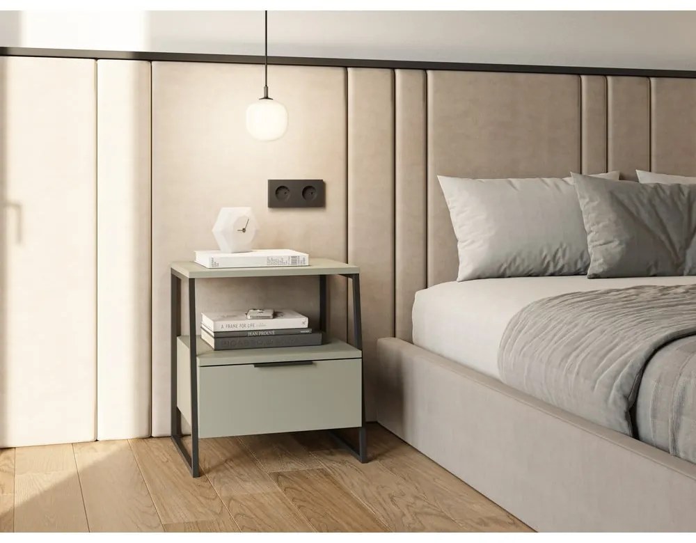 Зелено-сиво нощно шкафче Velia – Marckeric