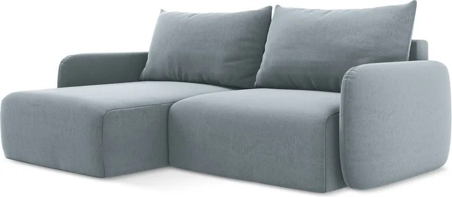 Син кадифен сгъваем/с място за съхранение ъглов диван (ляв ъгъл) Kalena – Makamii