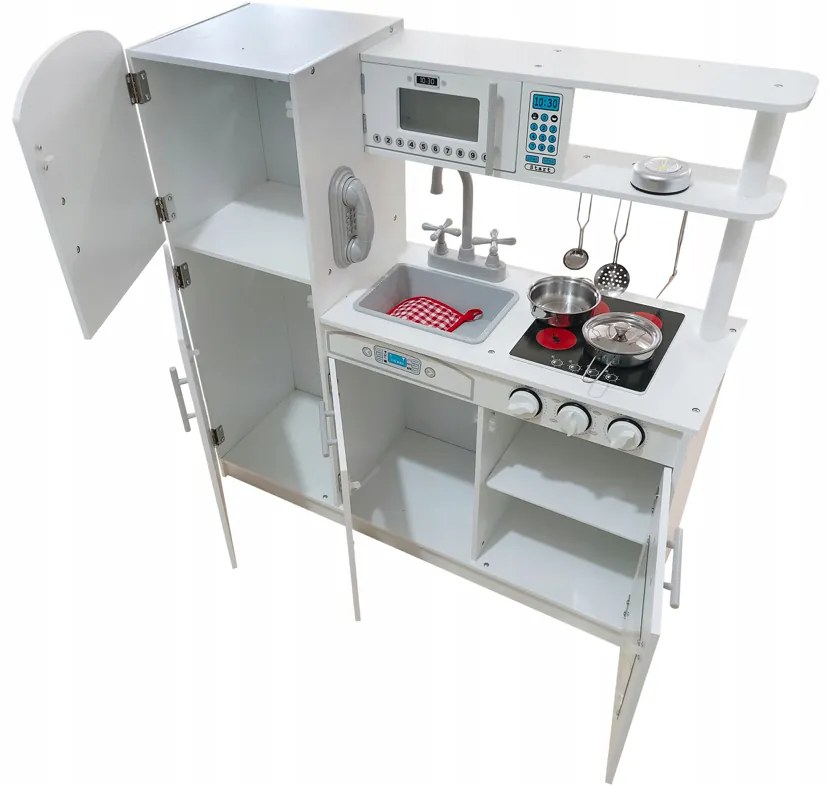 Детска бяла кухня с аксесоари и LED осветление