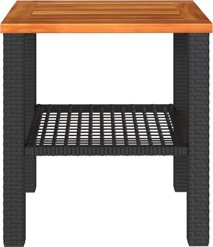 Градинска маса, черна, 40x40x42 см, полиратан и акациево дърво