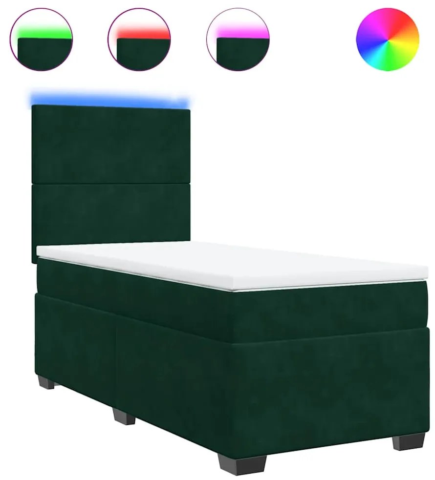 3293083 vidaXL Боксспринг легло с матрак, тъмнозелена, 90x190 см, кадифе