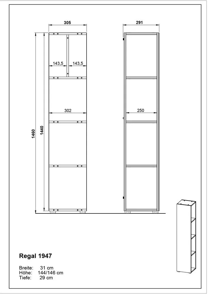 Шкаф за баня в цвят антрацит 31x144 cm Vasio - Germania