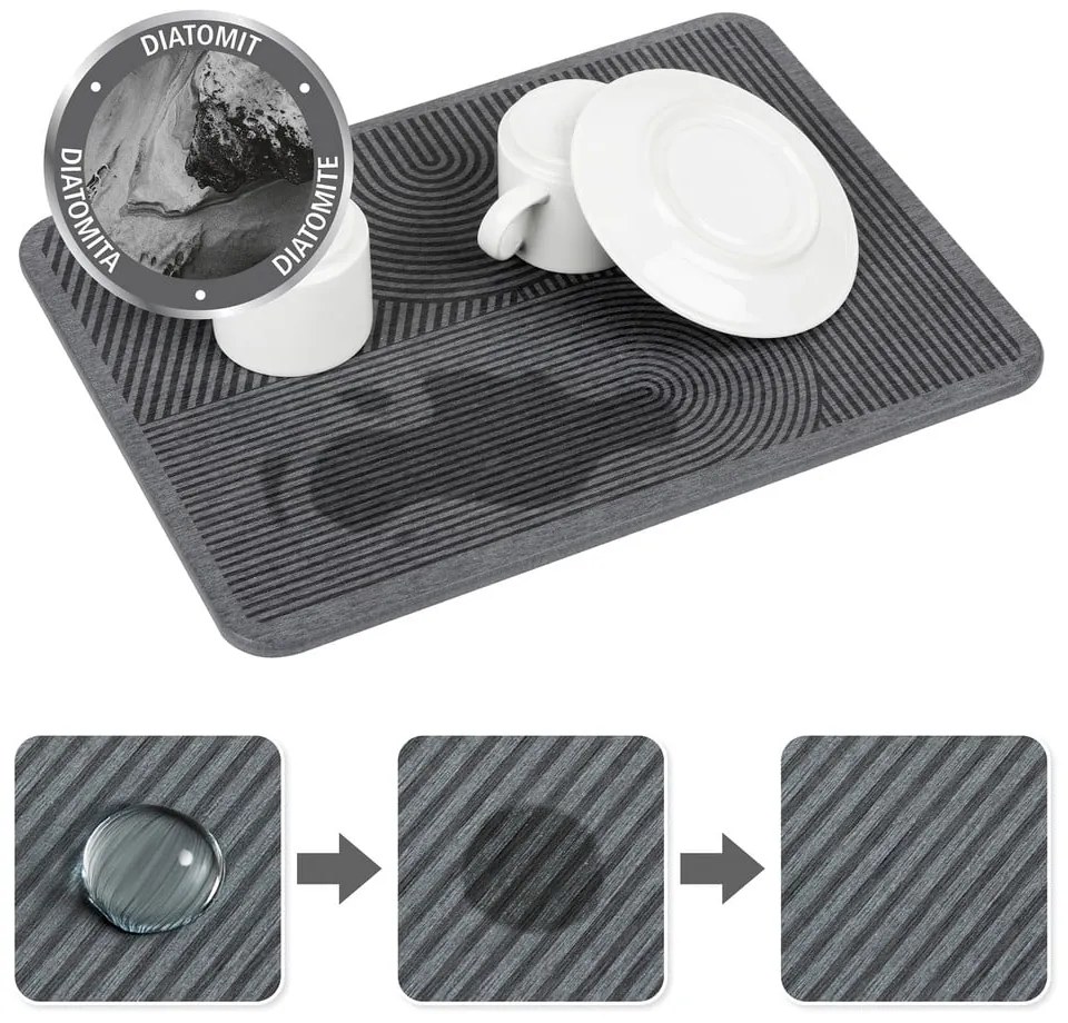 Сива тавичка за оттичане за съдовете от диатомична глина 40x30 cm Damon – Wenko