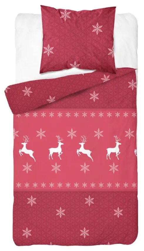 Коледно фланелено спално бельо - червено с бели елени Ширина: 160 см | Дължина: 200 см