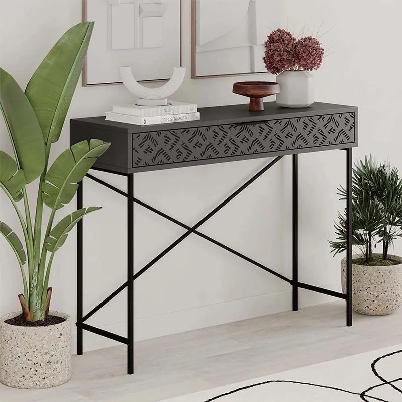 Конзола Heaton от метал и меламин в антрацитен цвят 110x35,6x90см.