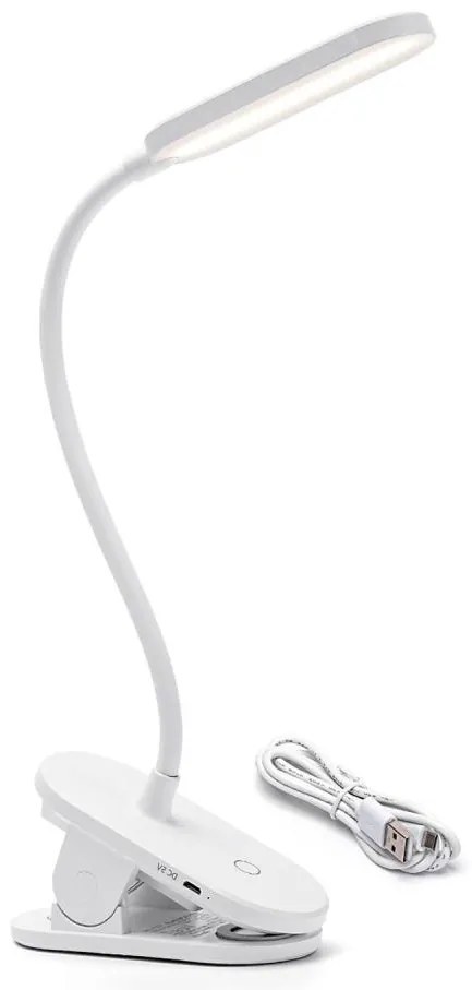 Aigostar LED регулируема настолна лампа с клипс, 2,5W, 1200mAh, бяла