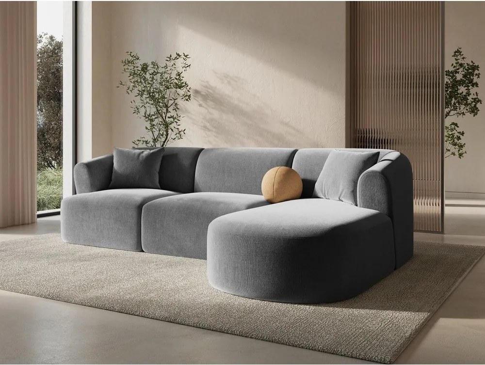 Светлосив кадифен ъглов диван (десен ъгъл) Campi – Cosmopolitan Design