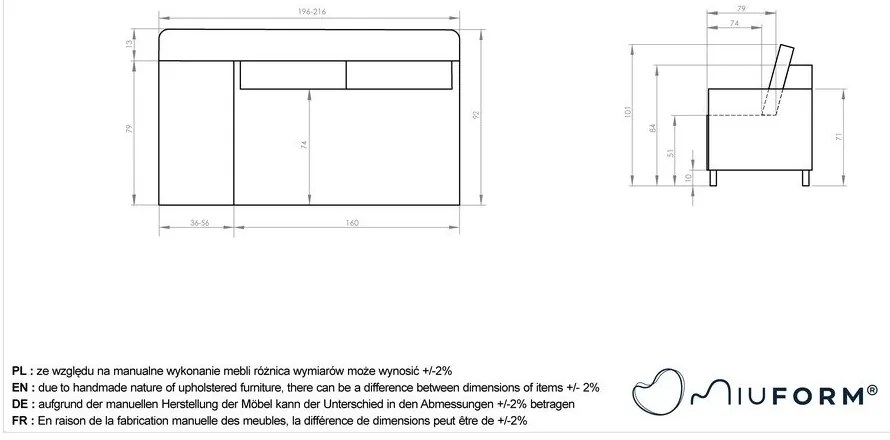 Кафяво-сив шезлонг от рипсено кадифе (ляв ъгъл) Chic Charlotte – Miuform