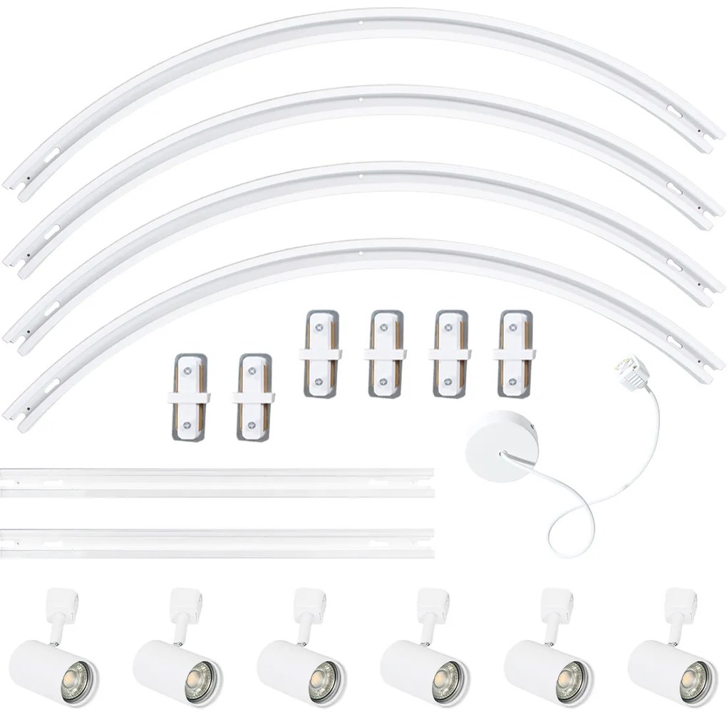 Модерна релсова система за осветление с 6 прожектора, бяла, 1-фазна, овална, 100 см - Iconic Jeana