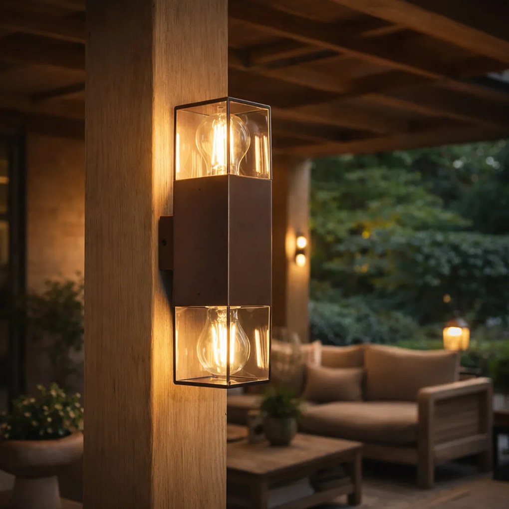 Външна стенна лампа ръждиво кафява с опушен абажур 2-светлина IP44 - Denmark