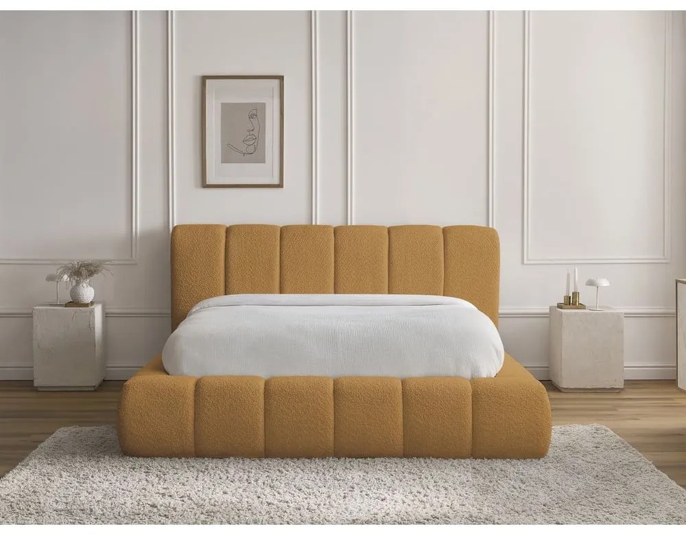 Двойно тапицирано легло с място за съхранение с включена подматрачна рамка в цвят горчица 160x200 cm Denali – Bobochic Paris