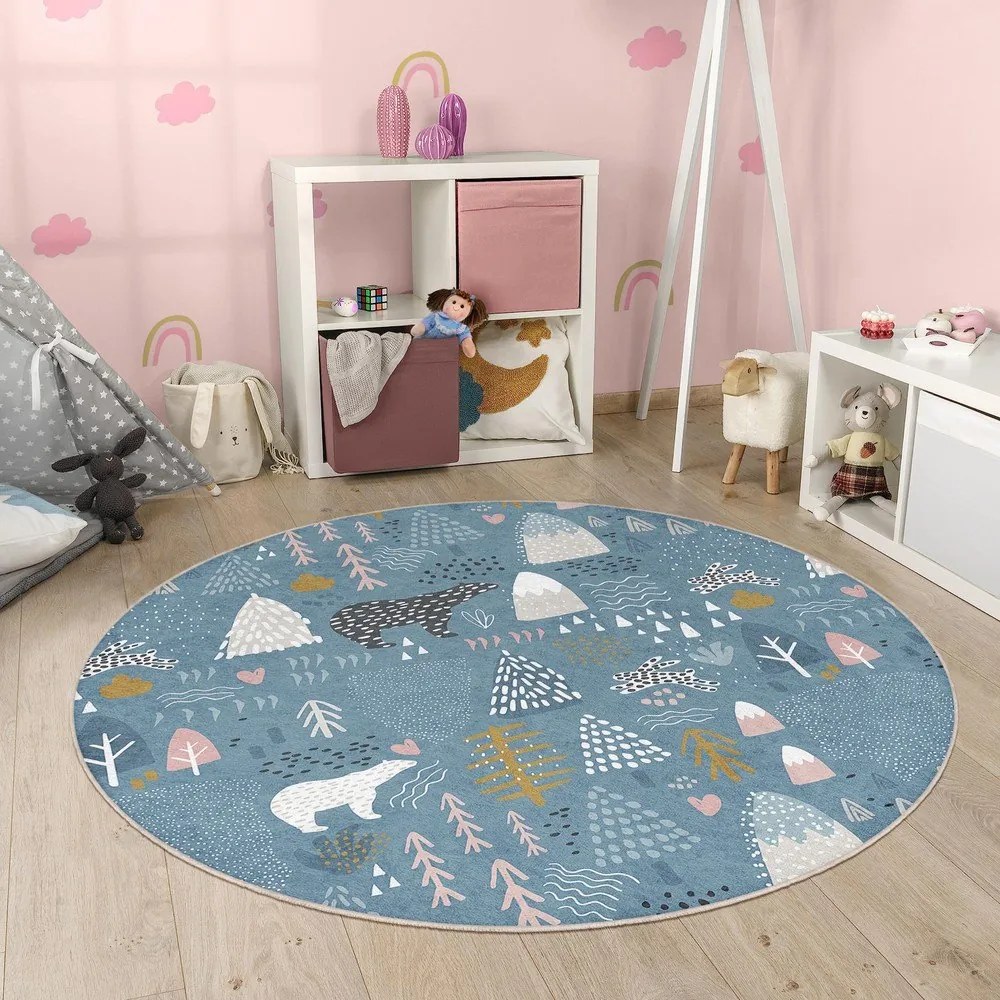 Син детски килим подходящ за пране ø150 cm Forest Land – Mila Home