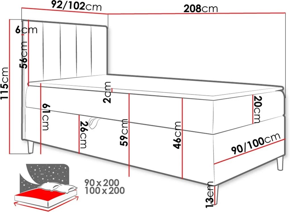 Тапицирано легло Junior Maja I-Kokkino-Deksia-100 x 200