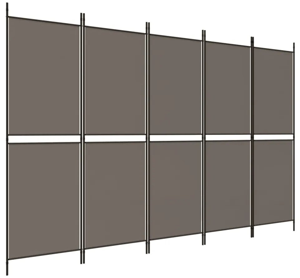 350220 vidaXL Параван за стая, 5 панела, антрацит, 250x180 cм, текстил