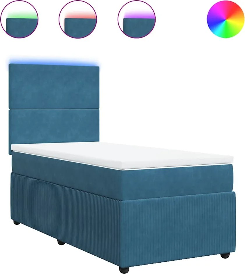 3294560 vidaXL Боксспринг легло с матрак, синьо, 100x200 см, кадифе