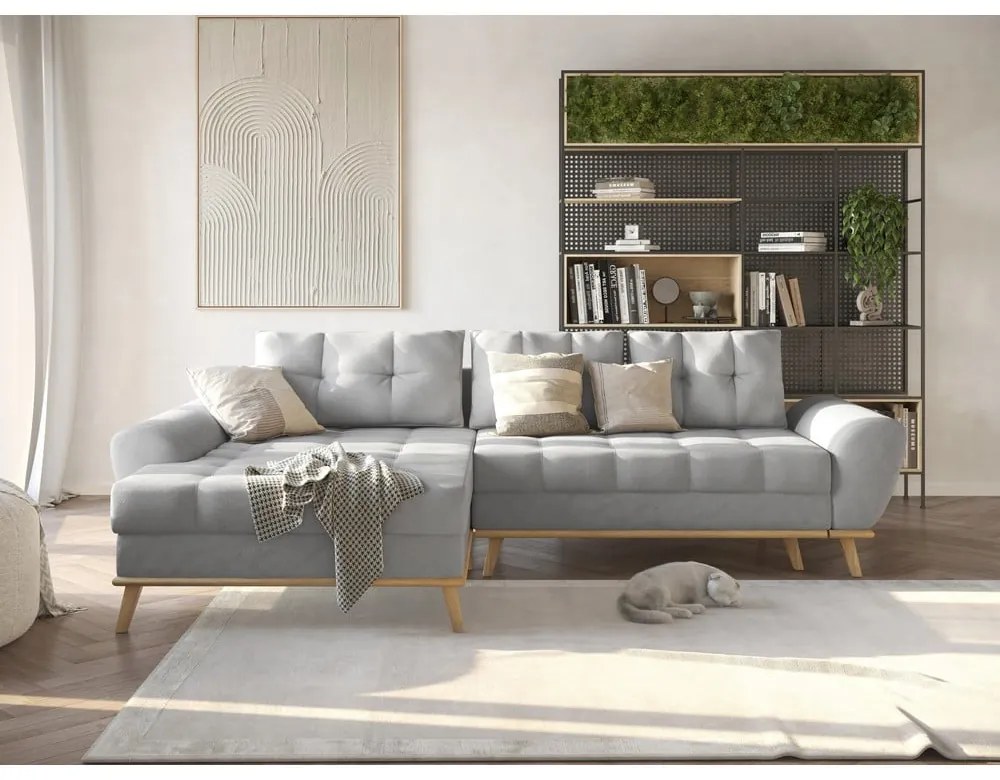 Светлосив разтегателен ъглов диван (ляв ъгъл) Balitco – Ropez