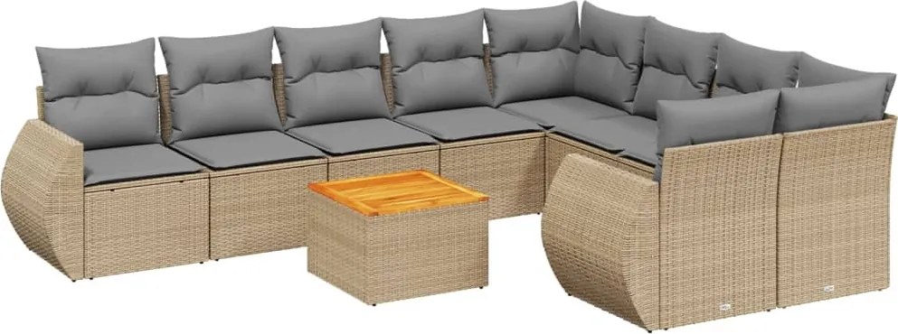 3225163 vidaXL Градински диван с възглавници, 10 части, бежов полиратан
