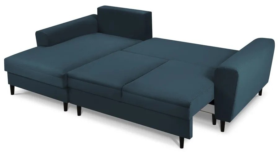 Тъмносин разтегателен ъглов диван с място за съхранение от рипсено кадифе (ляв ъгъл) Kyoto – Cosmopolitan Design