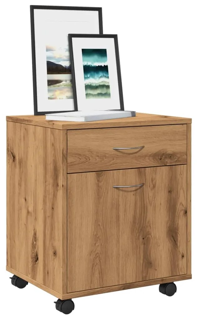 856655 vidaXL Шкаф с колелца, дъб артизан, 45x38x54 см, инженерно дърво