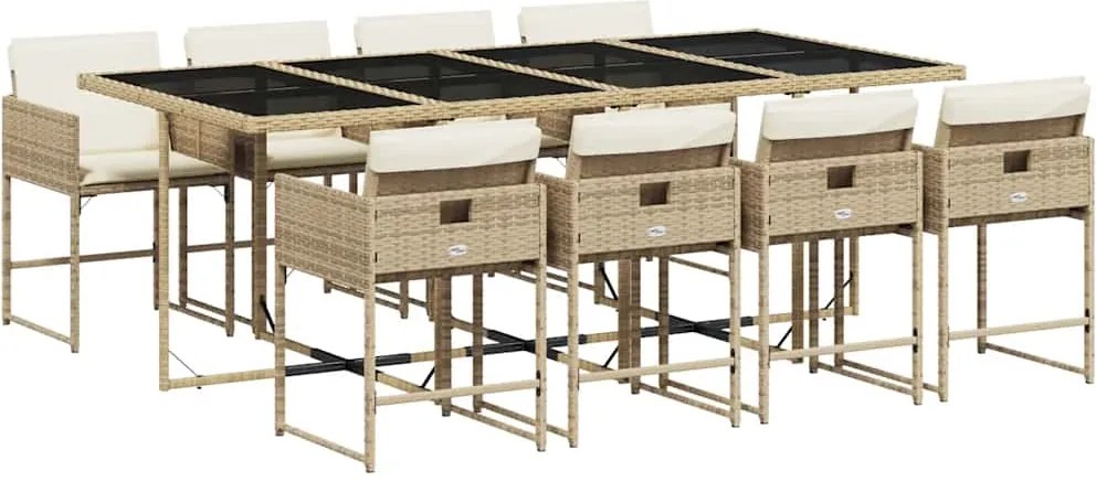 3211282 vidaXL Градински комплект с възглавници, 9 части, бежов полиратан