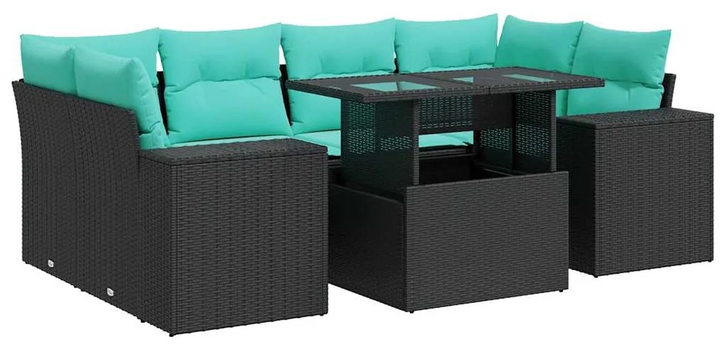 3326748 vidaXL Градински комплект диван с възглавници 7 части черен полиратан