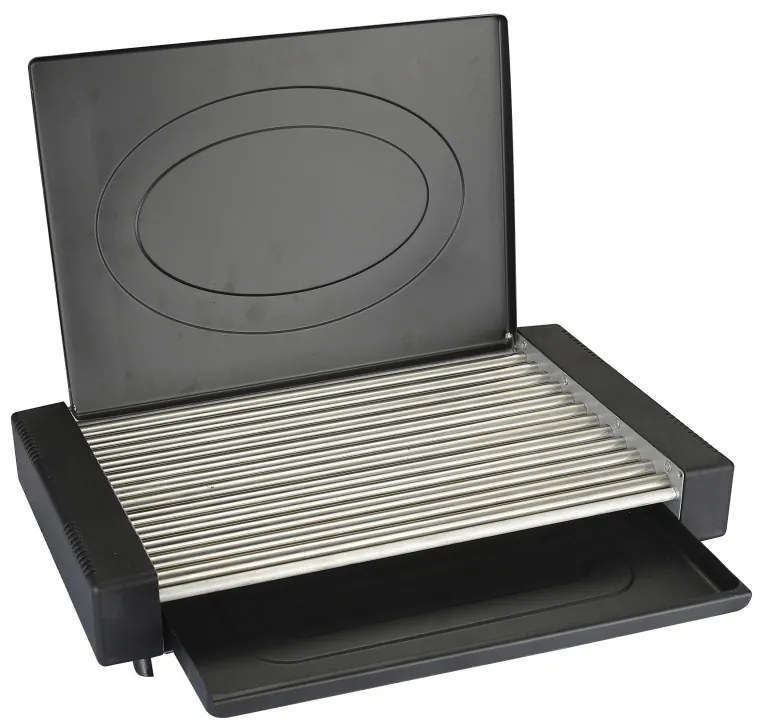 Електрическа скара с капак Rosberg R51015M, 1800W, 35x22 см, 12 ребра, Тавичка за мазнина, Черен