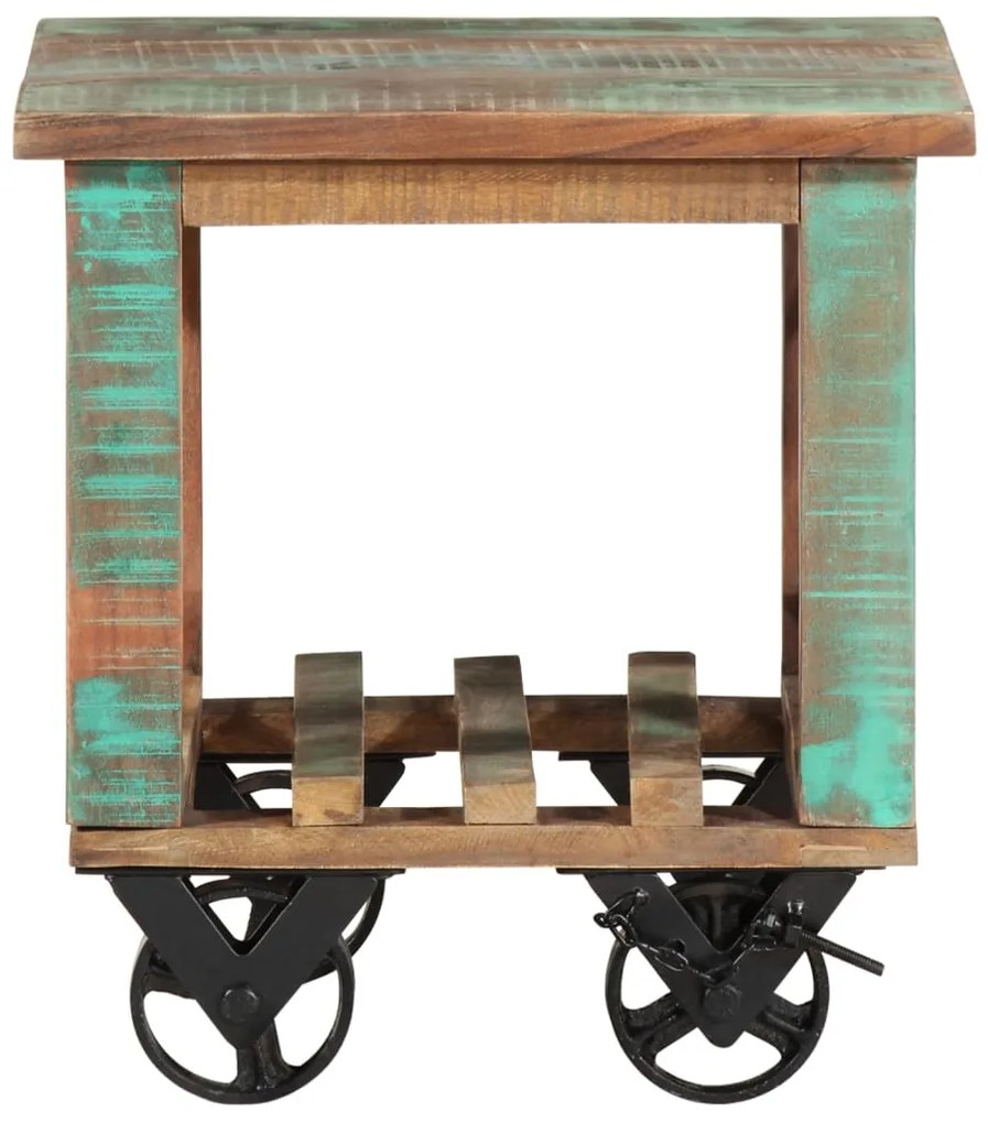 338005 vidaXL Помощна маса с колелца 40x40x42 см масивно регенерирано дърво