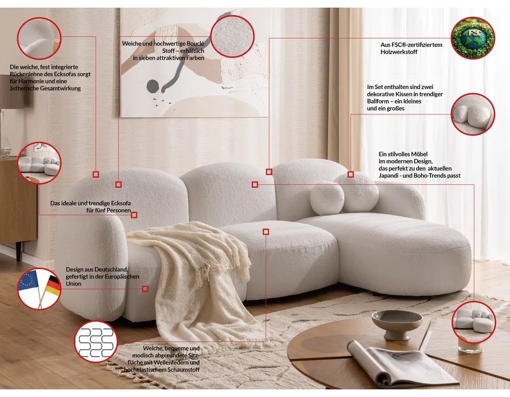 Кремав ъглов диван от букле (десен ъгъл) Orbit – Ropez