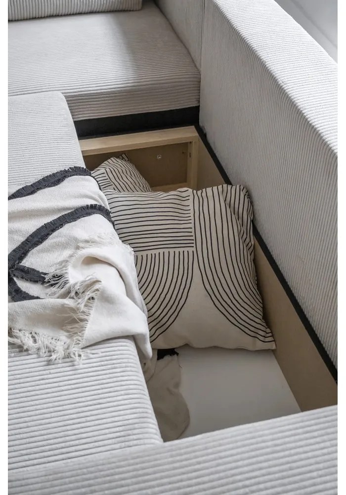 Бял разтегателен ъглов диван от рипсено кадифе (променлив) Brave Dave – Miuform