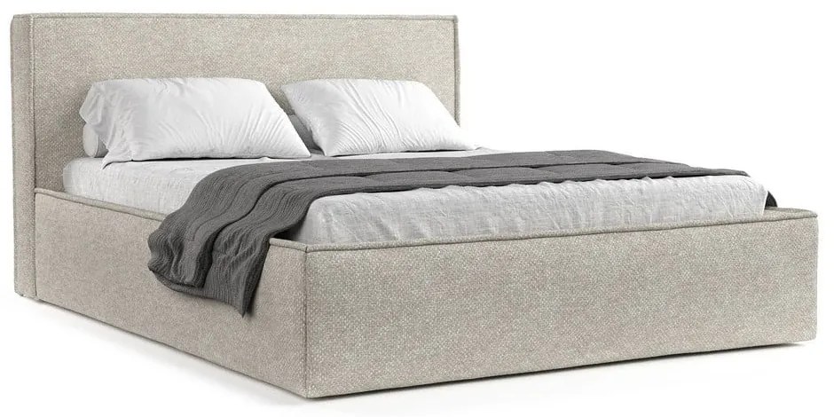 Светлосиво двойно легло 180x200 cm тапицирано с място за съхранение с включена подматрачна рамка Lounge L – Maison de Rêve