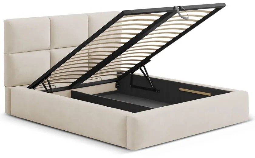 Бежово двойно легло 160x200 cm тапицирано с място за съхранение с включена подматрачна рамка Libera – Windsor &amp; Co Sofas