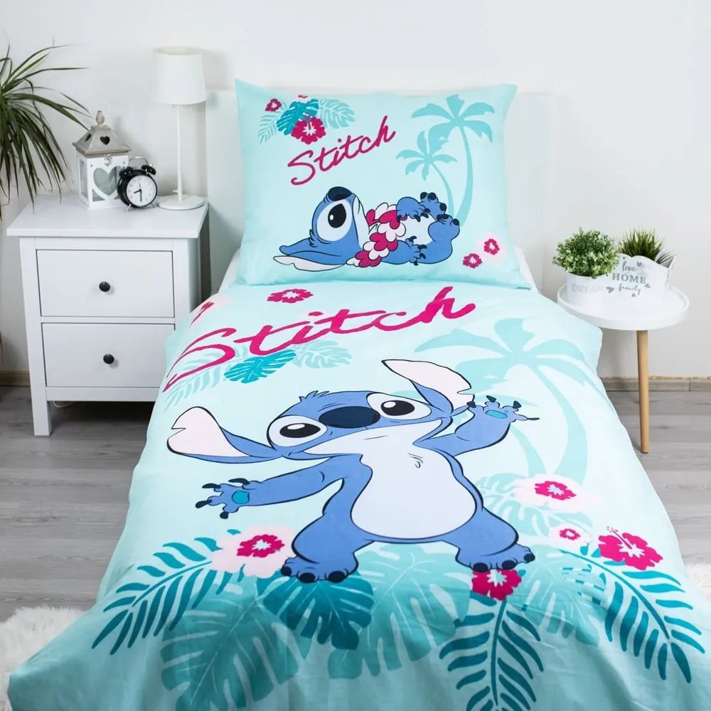 Синьо единично памучно детско спално бельо 140x200 cm Lilo a Stitch "Hawaii" – Jerry Fabrics