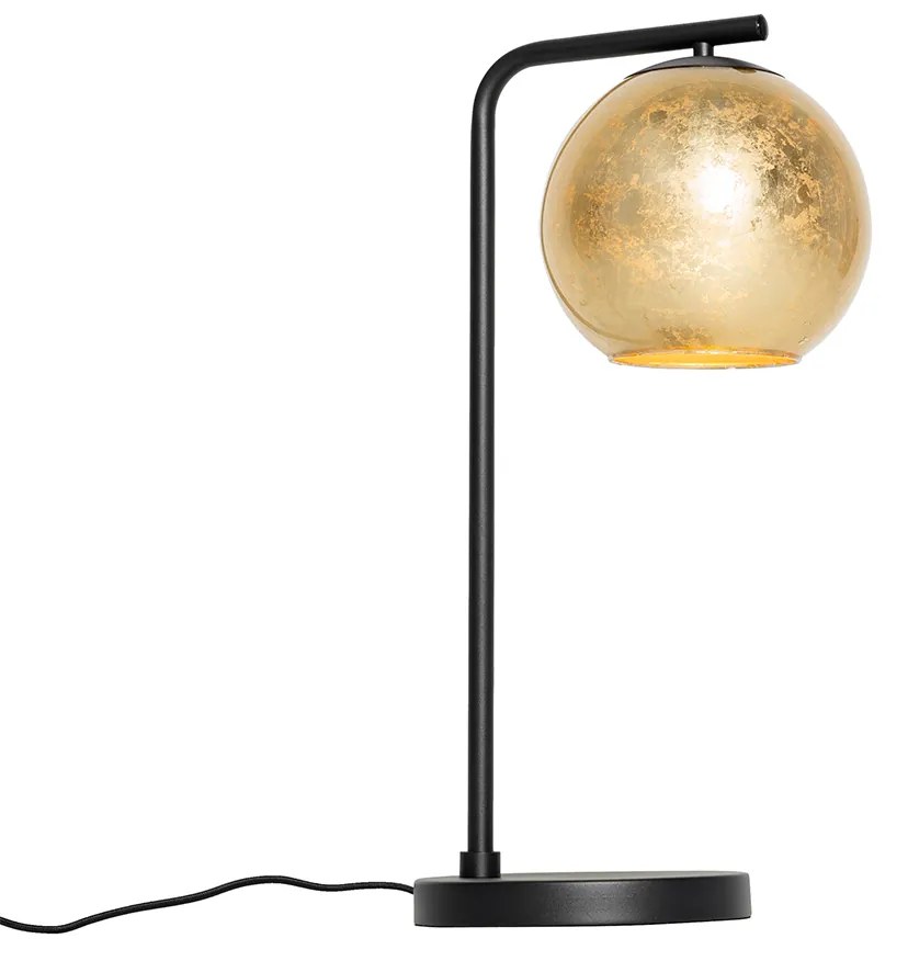 Дизайнерска настолна лампа черна със златно стъкло - Bert