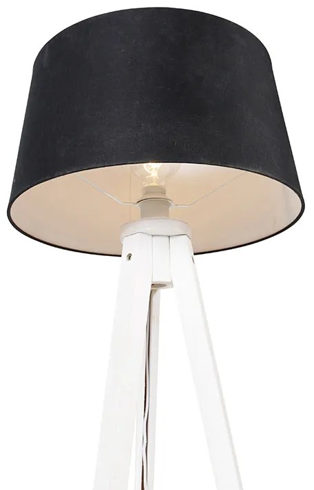 Модерен трипод бял с черен ленен абажур 45 см - Tripod Classic