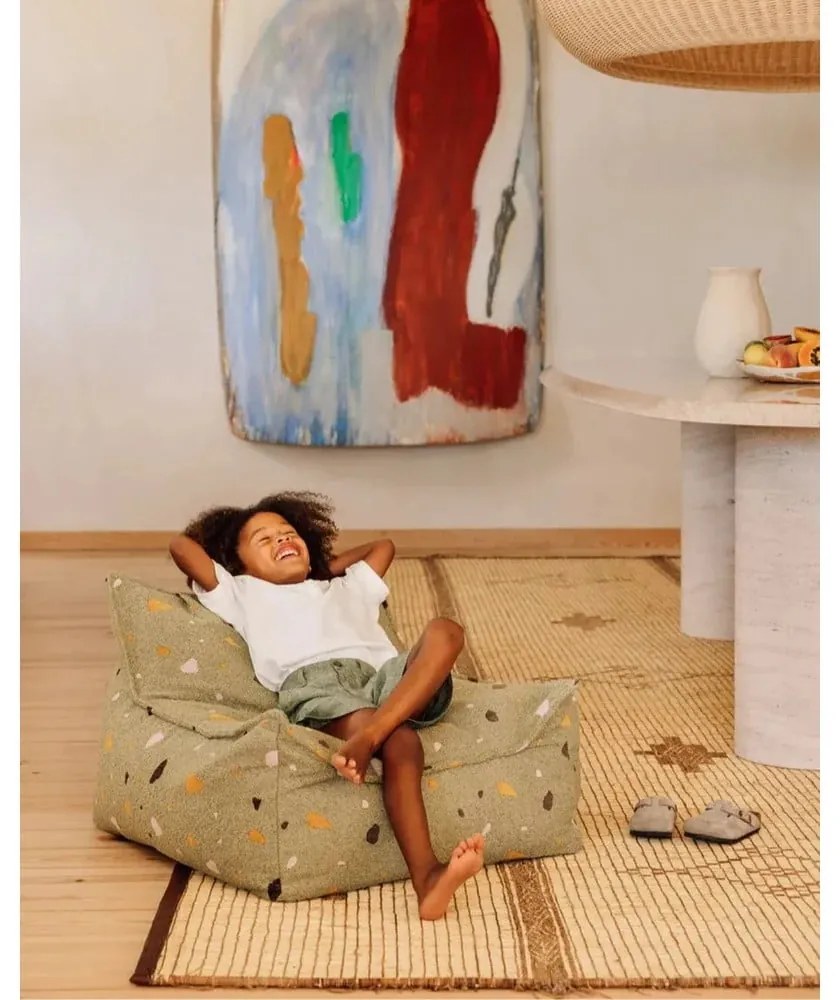 Зелен детски пуф от букле и шенил Terrazzo Chair – Wigiwama