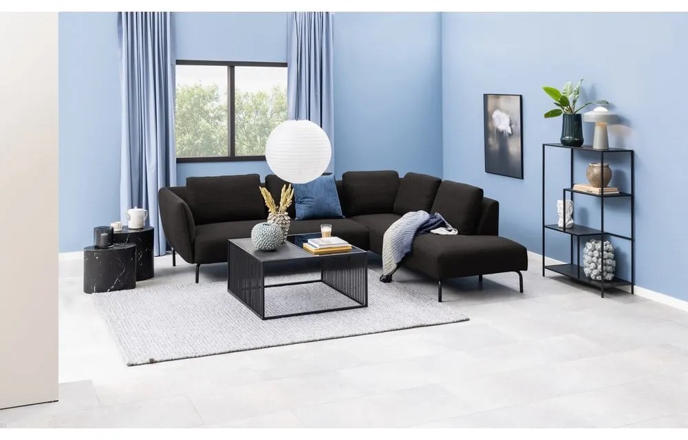 Черна масичка за кафе със стъклен плот 80x80 cm Strington - Actona