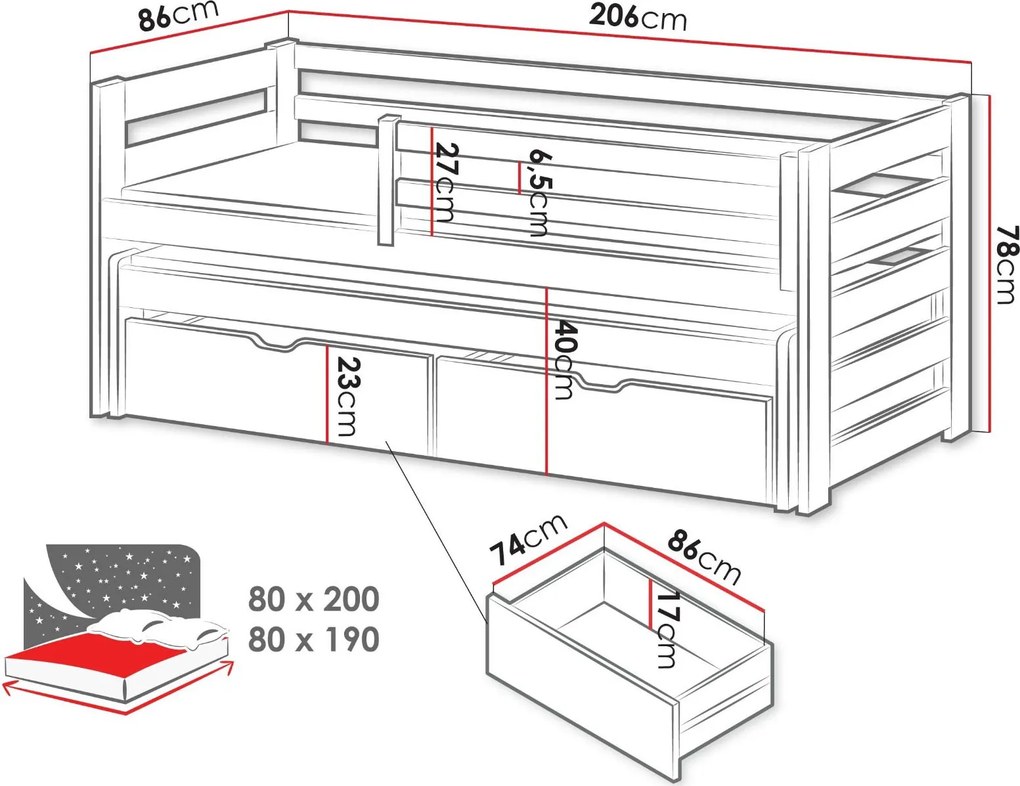 Детско легло Senso-Сиво-90 x 200