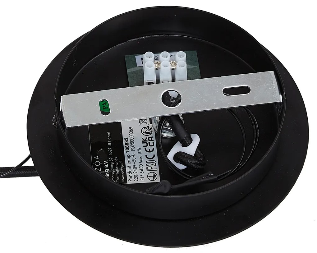 Дизайнерска висяща лампа черна с кръгло димно стъкло 6 светлини - Mochan