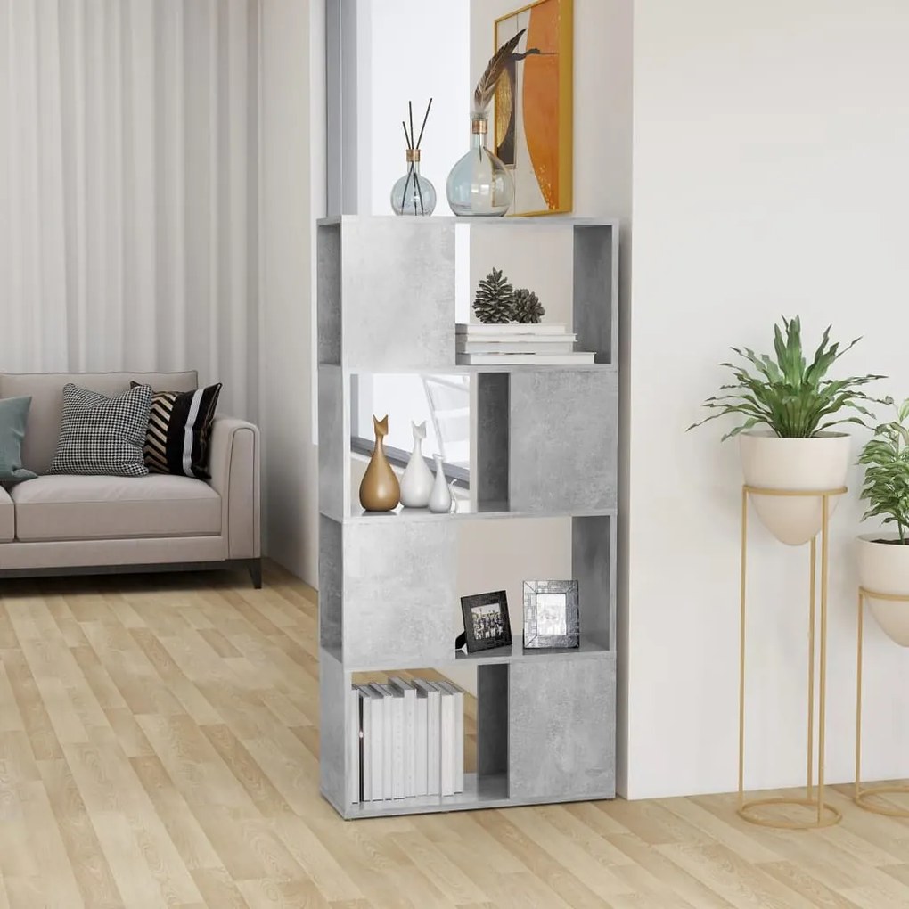 809084 vidaXL Библиотека, бетонно сива, 60x24x124,5 см, инженерно дърво