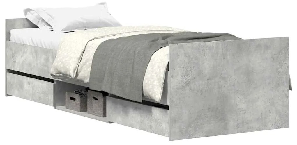 3203820 vidaXL Рамка за легло с горна и долна табла, бетонно сива, 75x190 см