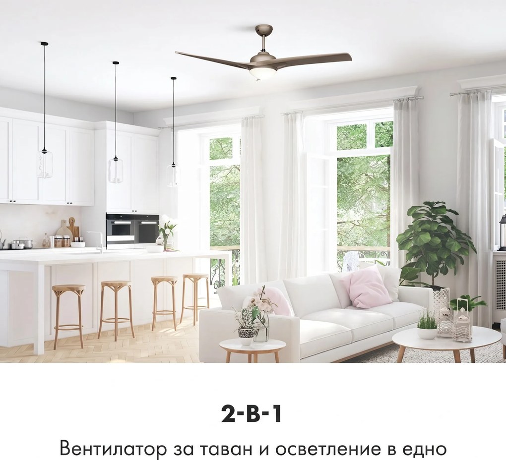 Klarstein FIGO вентилатор за таван 52" 55W лампа 2X42W дистанционно управление титан