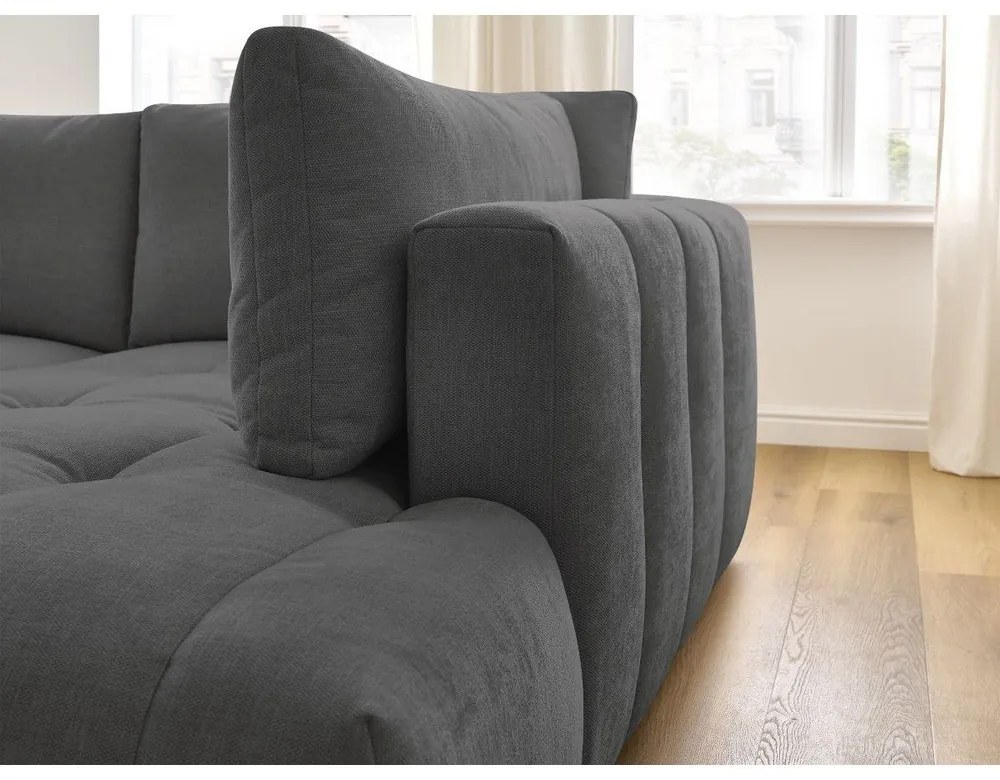 Тъмносив сгъваем/с място за съхранение ъглов диван (десен ъгъл/L форма) Fuji – Bobochic Paris