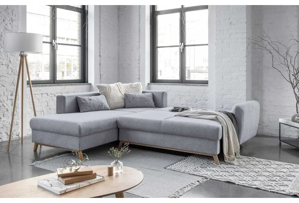 Светлосив ъглов разтегателен диван ляв ъгъл, Scandic Lagom - Miuform