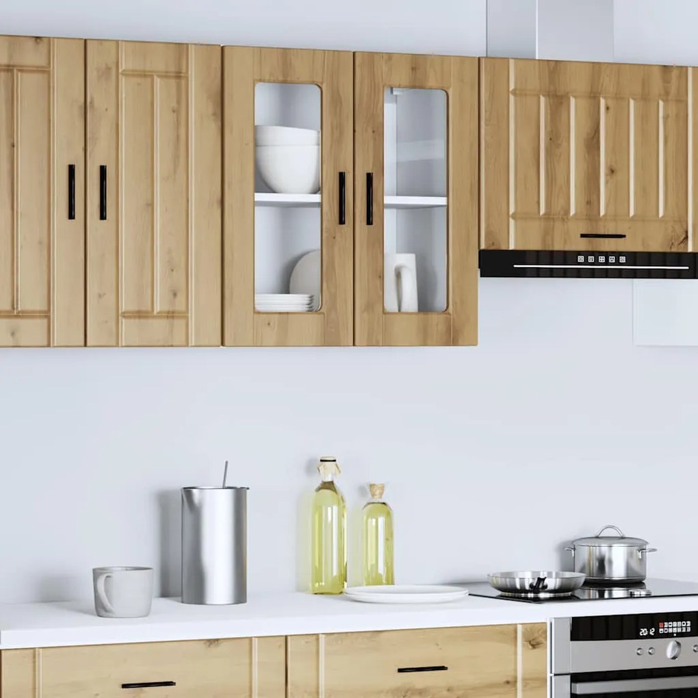 854156 vidaXL Кухненски стенен шкаф със стъклена врата Porto дъб артизан