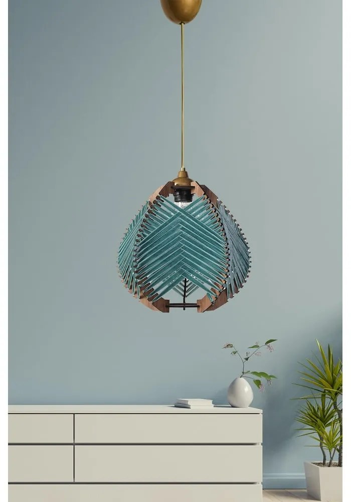 Синьо и естествено висящо осветително тяло с текстилен абажур ø 25 cm – Opviq lights