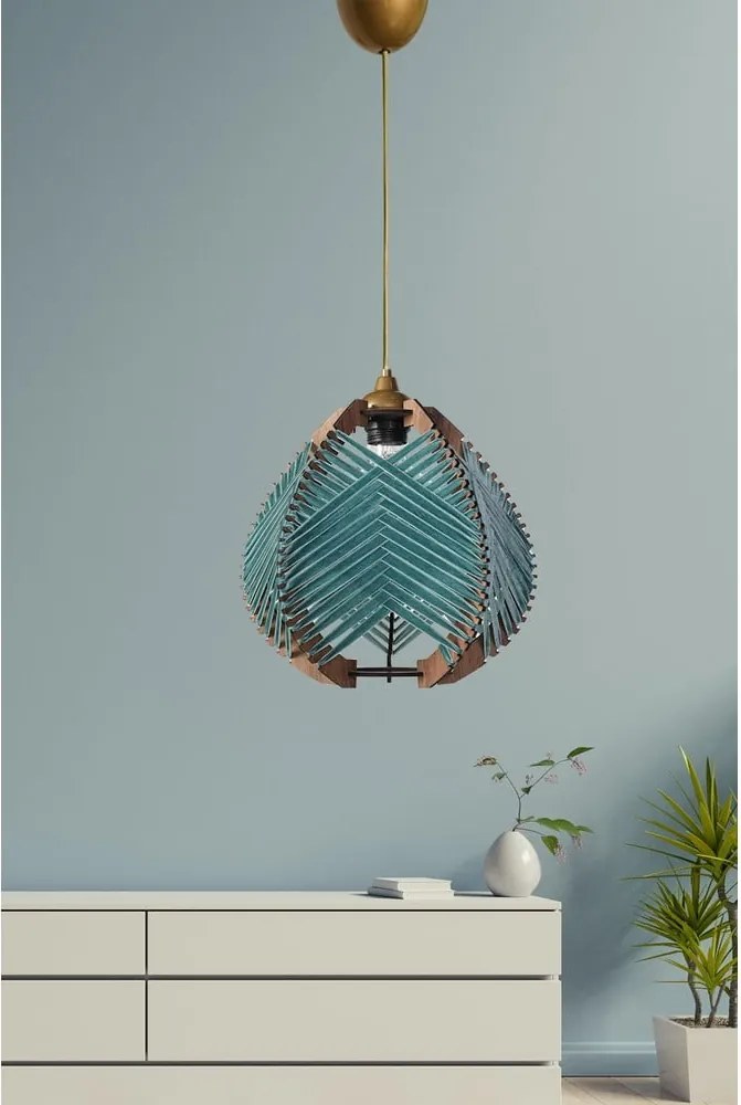 Синьо /в естествен цвят висящо осветително тяло с текстилен абажур ø 25 cm Yola – Opviq lights