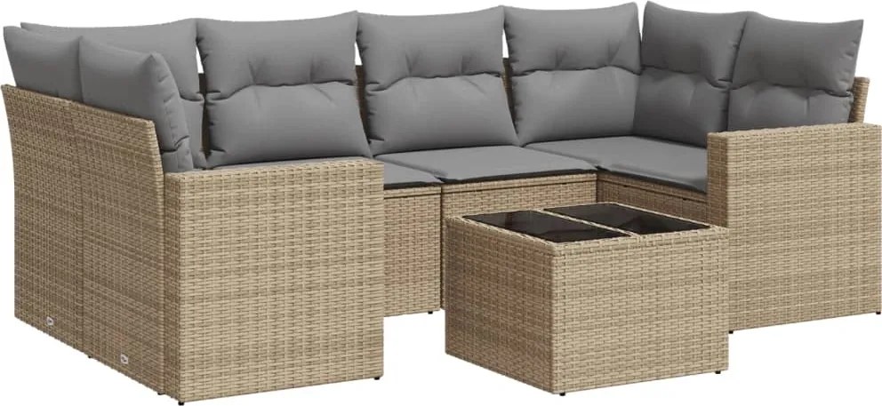 3251056 vidaXL Градински диван с възглавници, 7 части, бежов полиратан