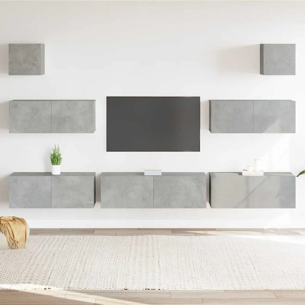 3114545 vidaXL Комплект ТВ шкафове от 7 части, бетонно сив, инженерно дърво