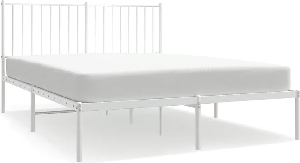 350930 vidaXL Метална рамка за легло с горна табла, бяла, 135x190 см