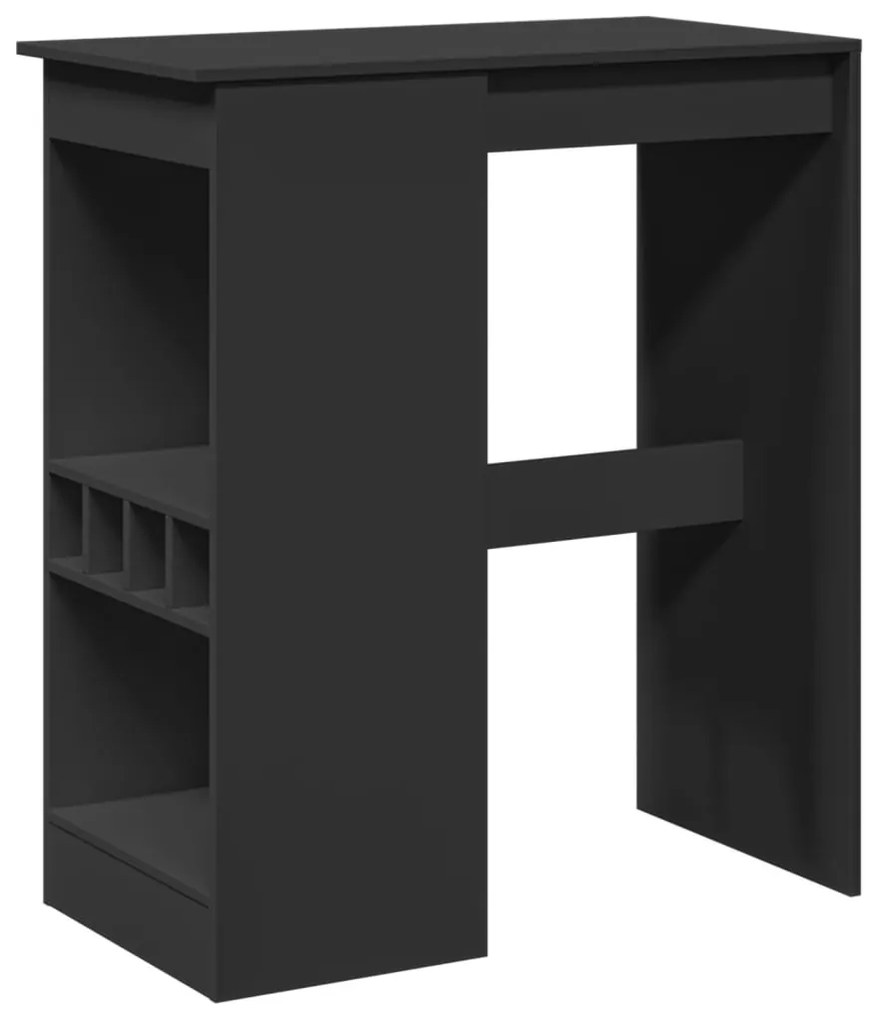 854338 vidaXL Бар маса с рафтове, черна, 90x47,5x103,5 см, инженерно дърво